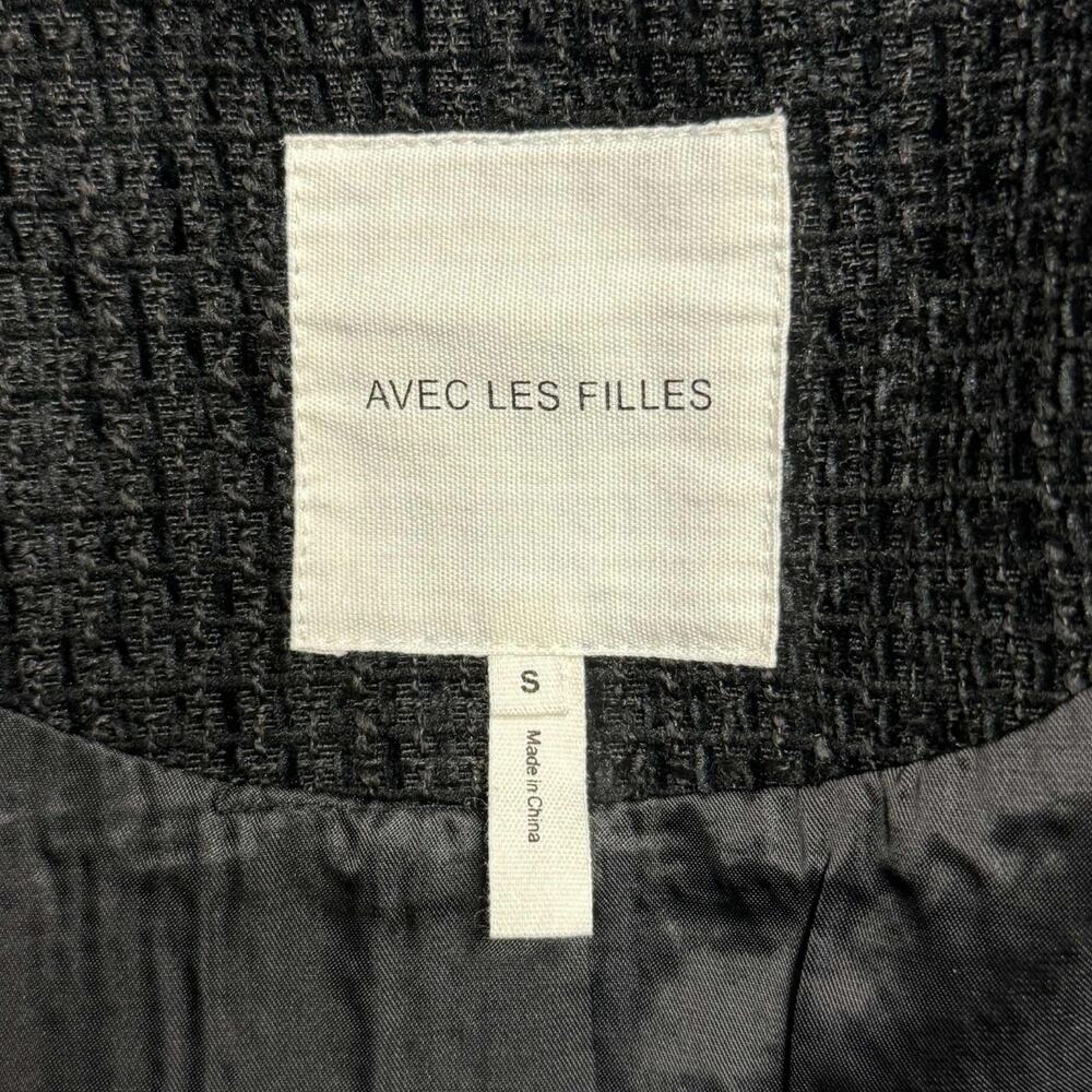 Avec Les Filles Tweed Crop Jacket Career Black Velvet Bow Trim Women’s Small NWT - Picture 14 of 16